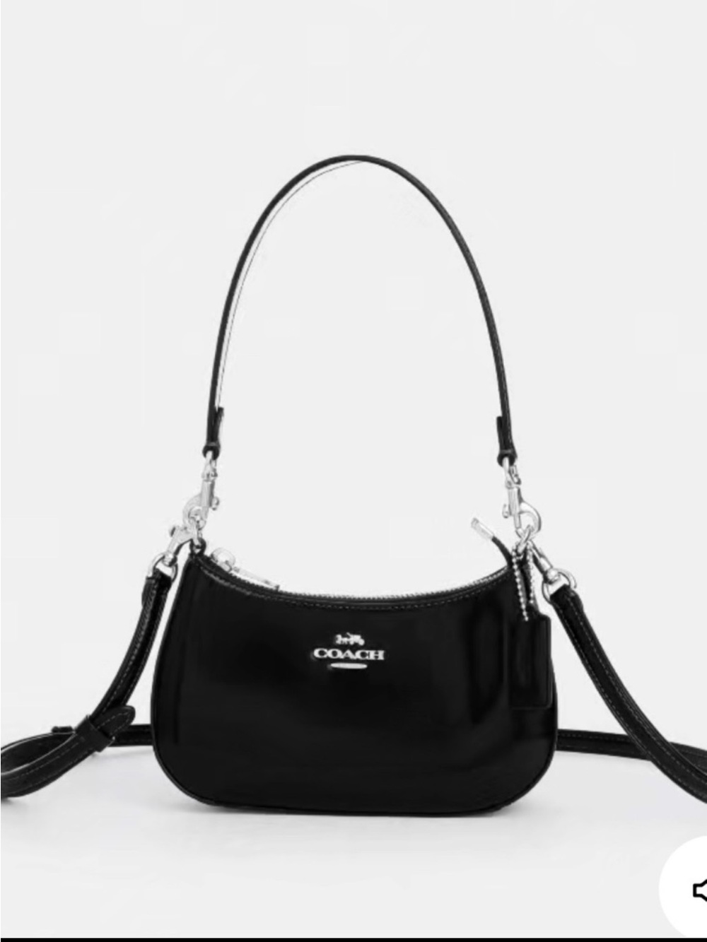 Coach Black Patent Mini Shoulder Bag with Silver Hardware